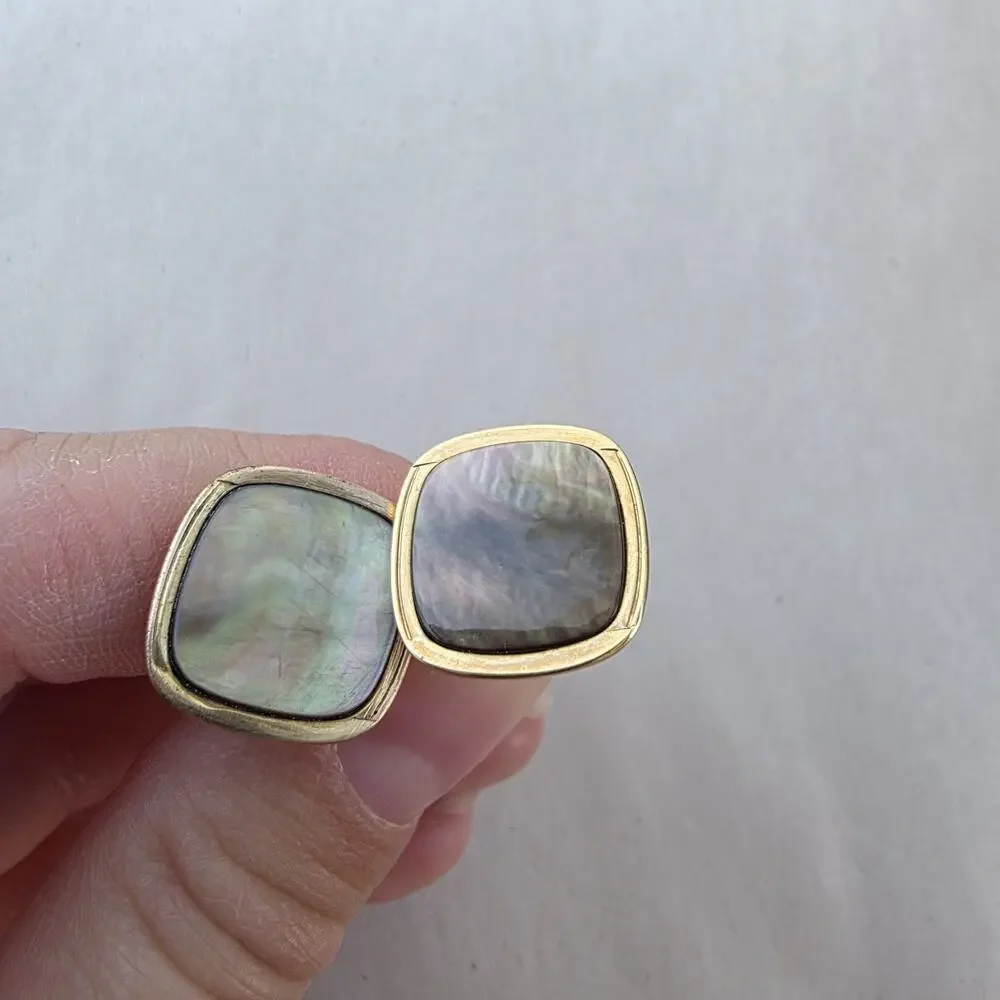 Vintage SWANK Mother of Pearl Abalone 1/40 10K Rolled Plated Cuff Links Gray